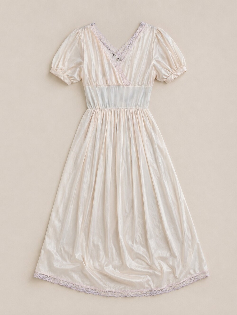 Vintage 1950s Rogers Cream Lace Nylon Tricot Maxi Slip Dress Women's L Prairie - Picture 4 of 17